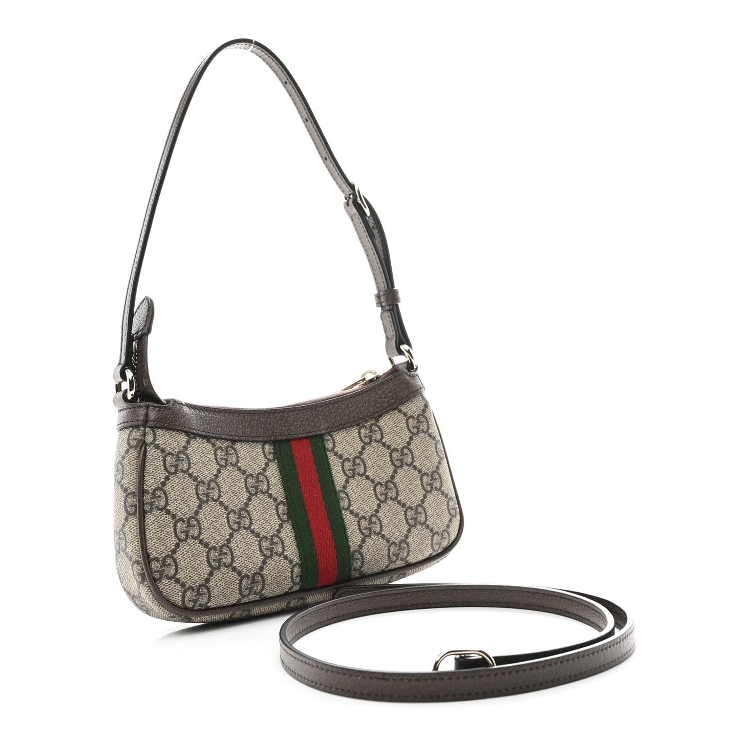 GG Supreme Monogram Textured Dollar Calfskin Web Mini Ophidia Shoulder Bag Beige Ebony New Acero