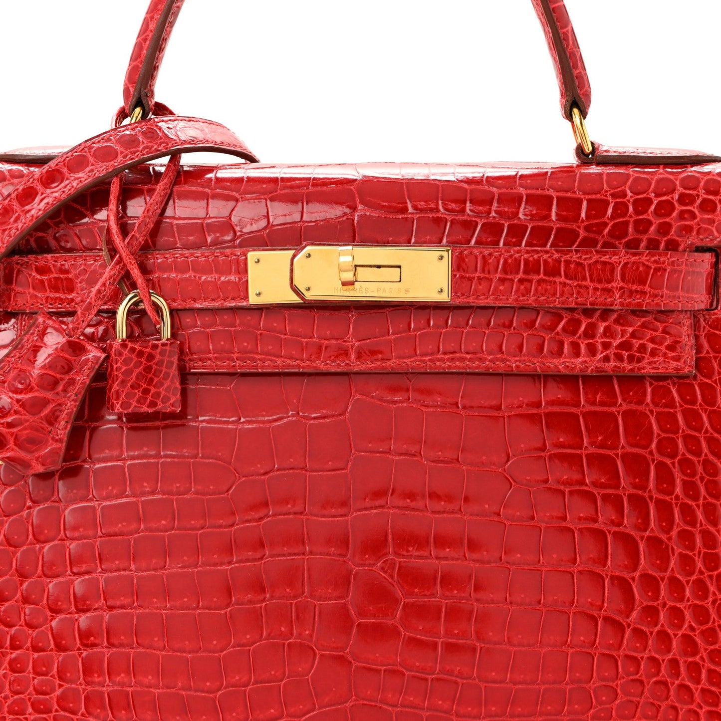 Shiny Porosus Crocodile Kelly Sellier 28 Rouge Vif