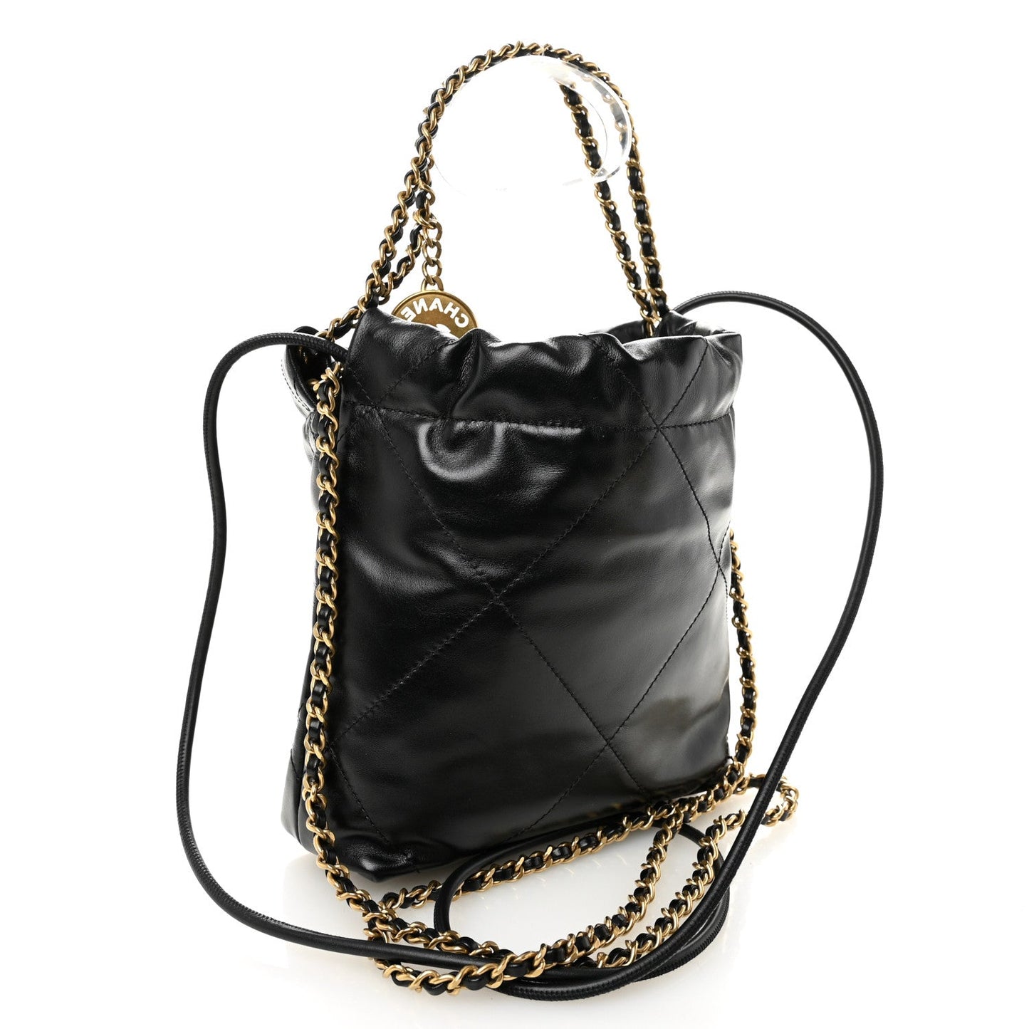Shiny Calfskin Quilted Mini Chanel 22 Black