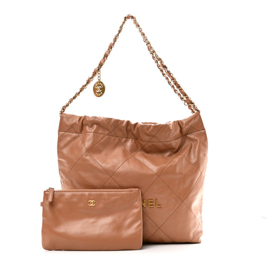 Shiny Calfskin Quilted Small Chanel 22 Beige