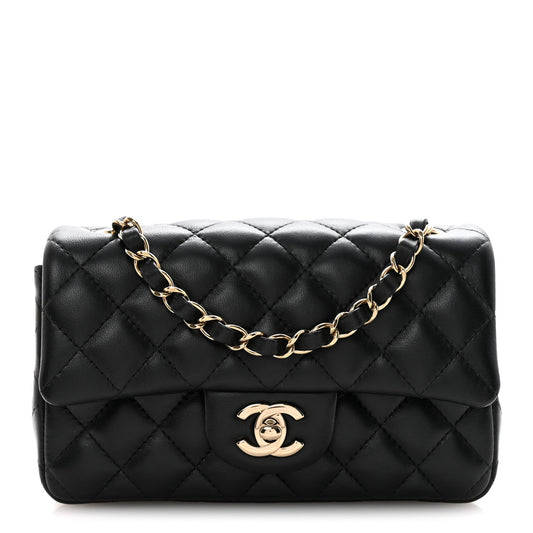 Lambskin Quilted Mini Rectangular Flap Black