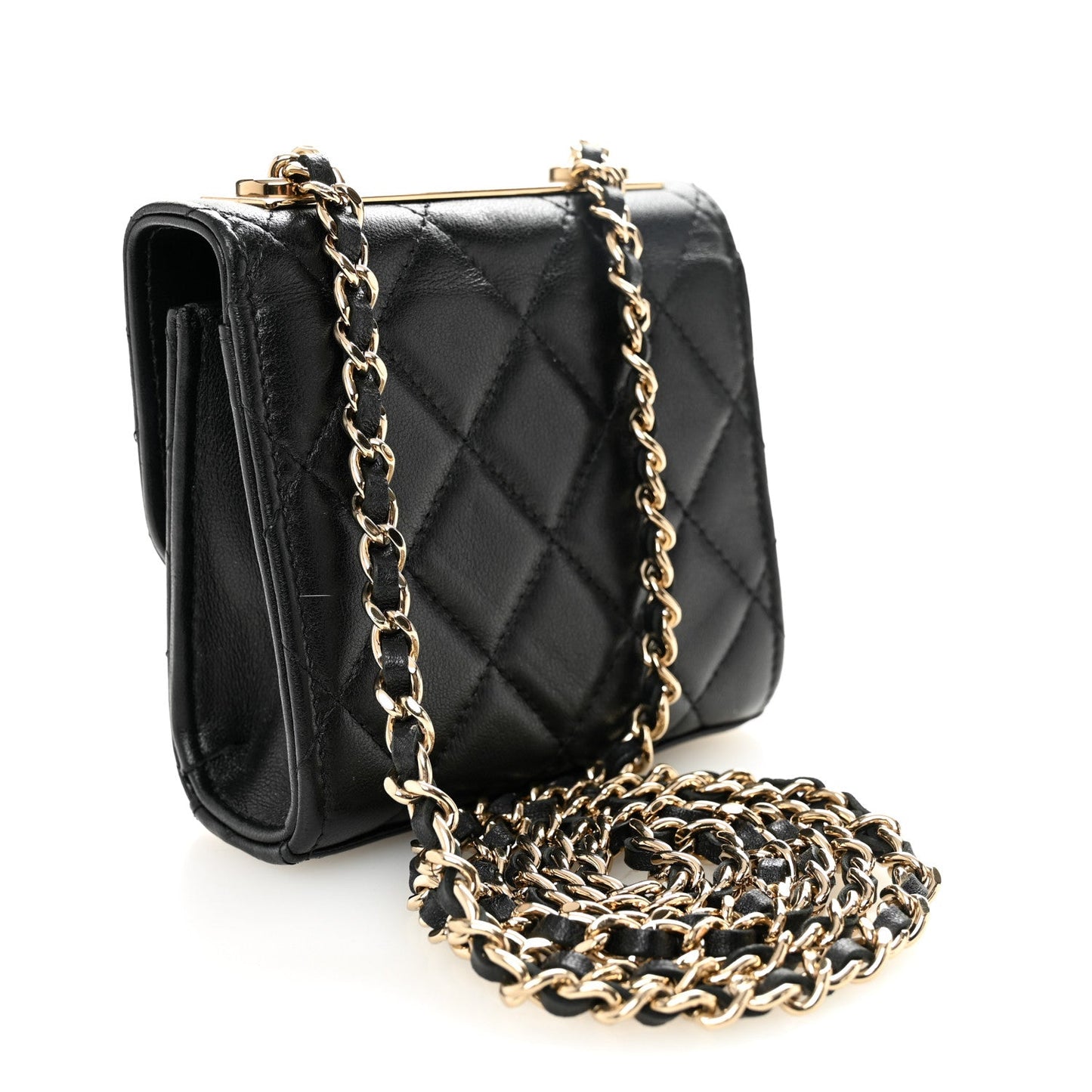 Lambskin Quilted Trendy CC Card Holder On Chain Black