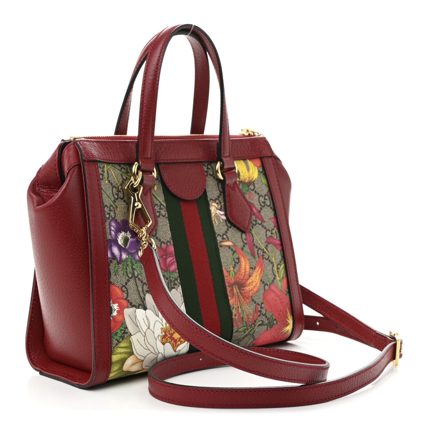 GG Supreme Monogram Flora Web Small Ophidia Tote Bag Red