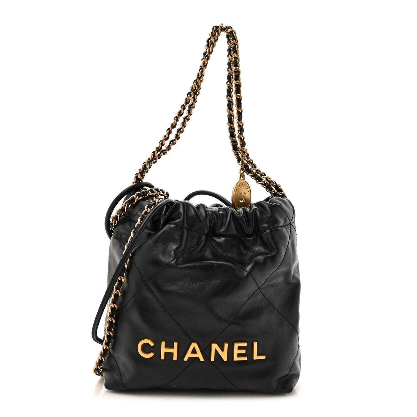 Shiny Calfskin Quilted Mini Chanel 22 Black
