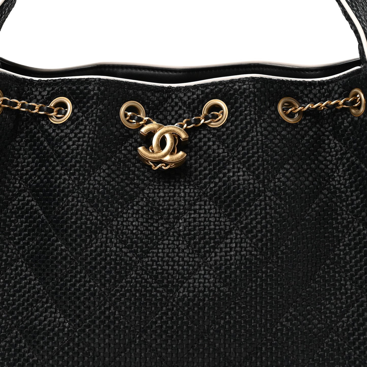 Braided Raffia Calfskin Small Chanel 25 Handbag Black White