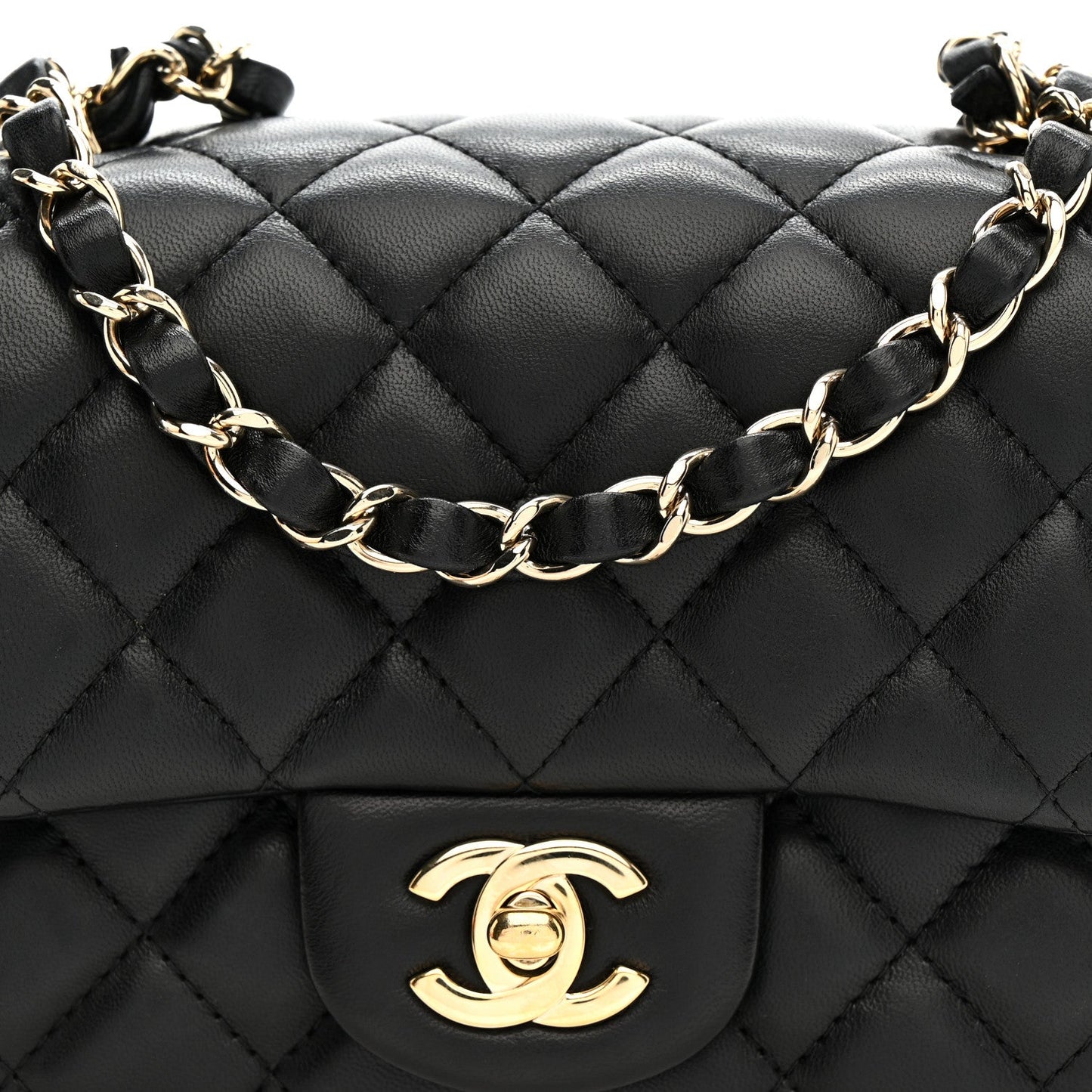 Lambskin Quilted Mini Square Flap Black