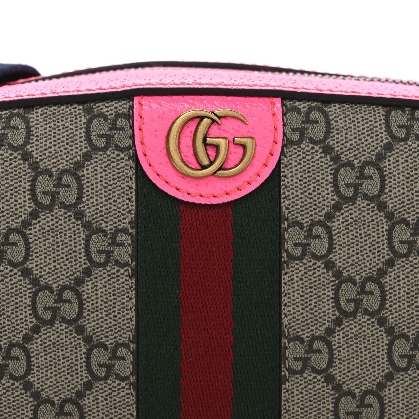 GG Supreme Monogram Textured Dollar Calfskin Web Ophidia Small Crossbody Bag Beige Ebony Fuchsia