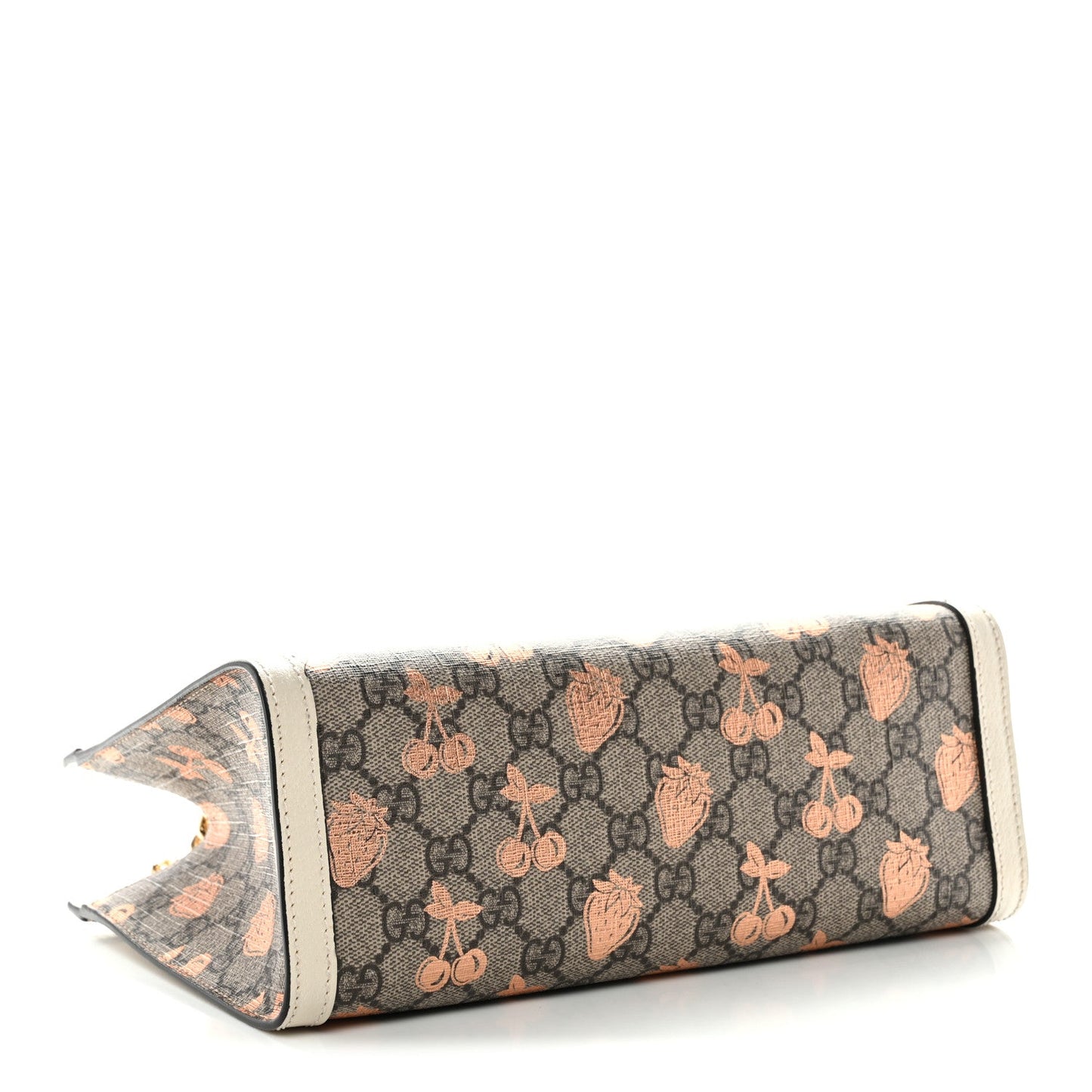 GG Supreme Monogram Berry Textured Dollar Calfskin Small Padlock Tote Beige Ebony Light Copper Mystic White
