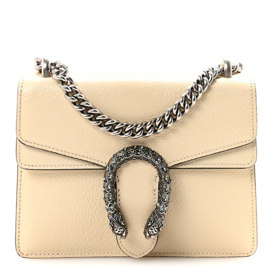 Textured Calfskin Crystal Mini Dionysus Shoulder Bag Mystic White