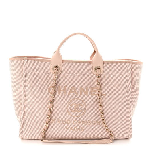 Mixed Fibers Calfskin Medium Deauville Tote Beige