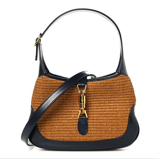 Straw Lux Boarded Dyana Lux Calfskin Small Jackie 1961 Hobo Dark Natural Blue