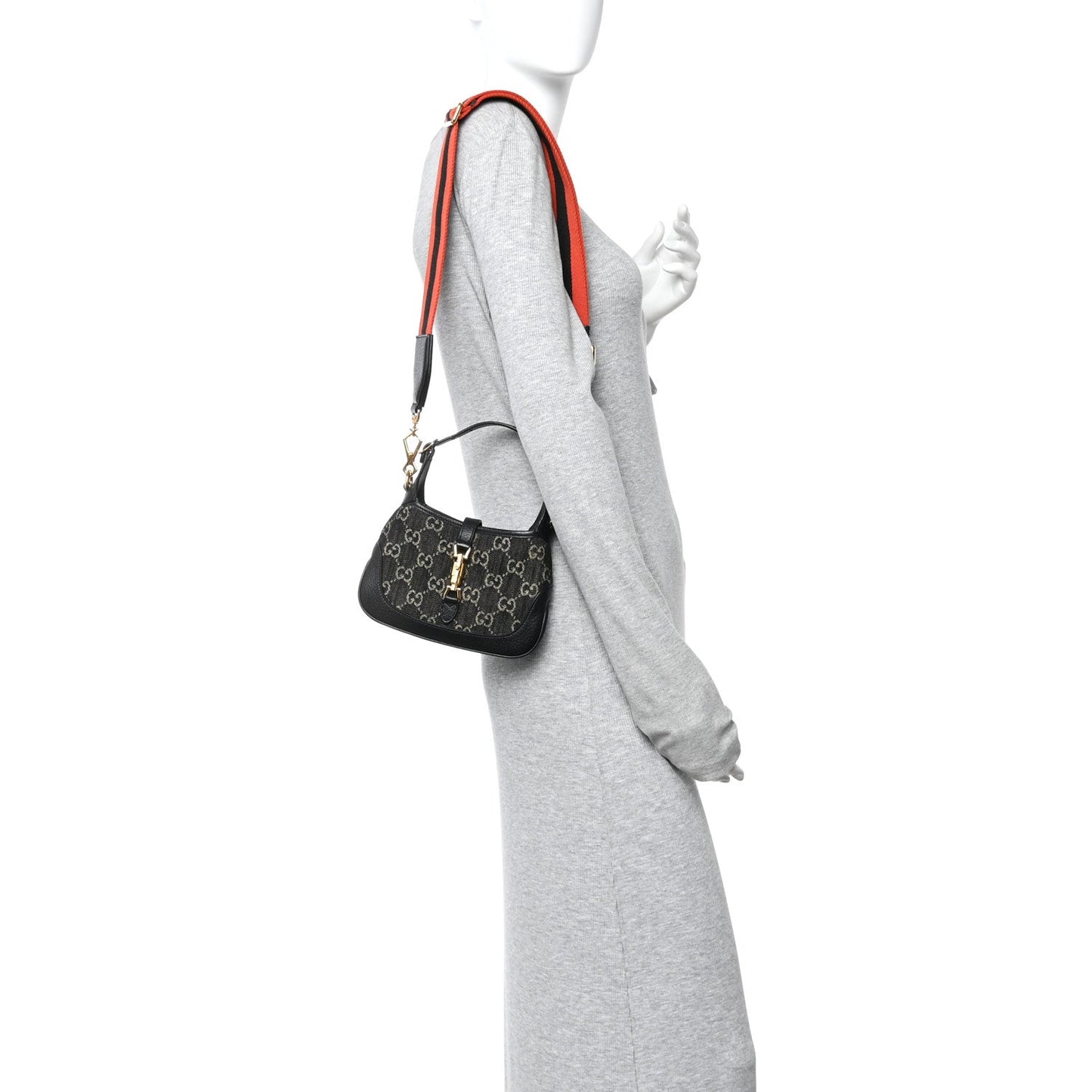 Jacquard Black Denim GG Monogram Textured Dollar Calfskin Mini Jackie 1961 Hobo Black Ivory
