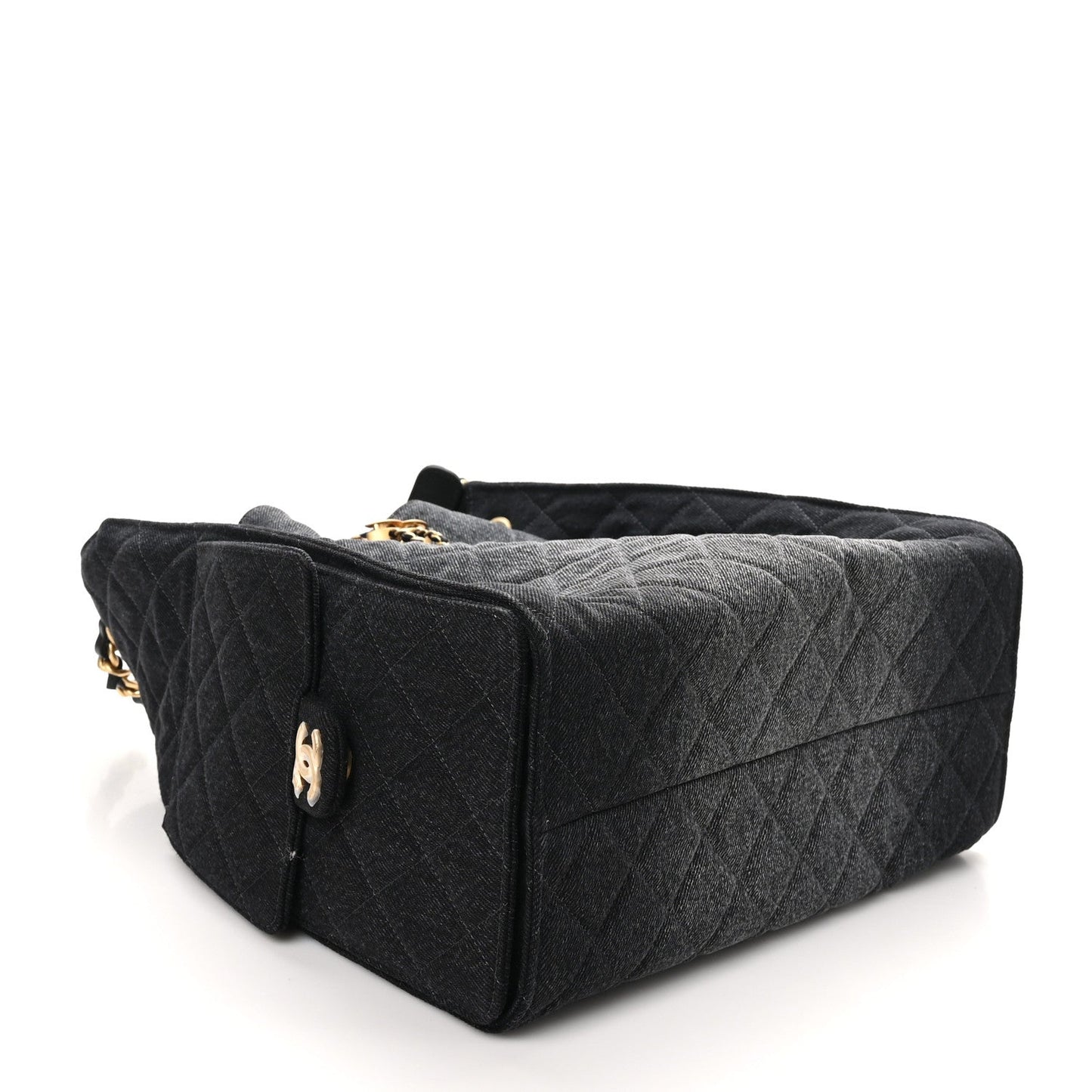 Washed Denim Quilted Medium Chanel 25 Handbag Black