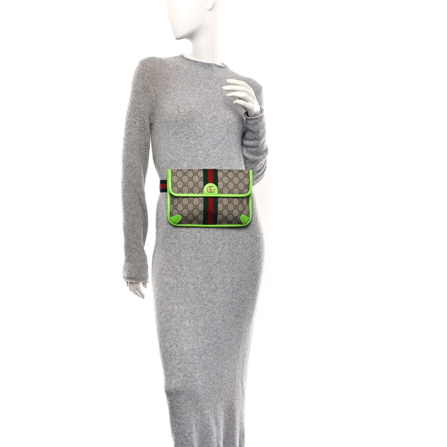 GG Supreme Monogram Web Small Ophidia Belt Bag Beige Ebony Electric Green