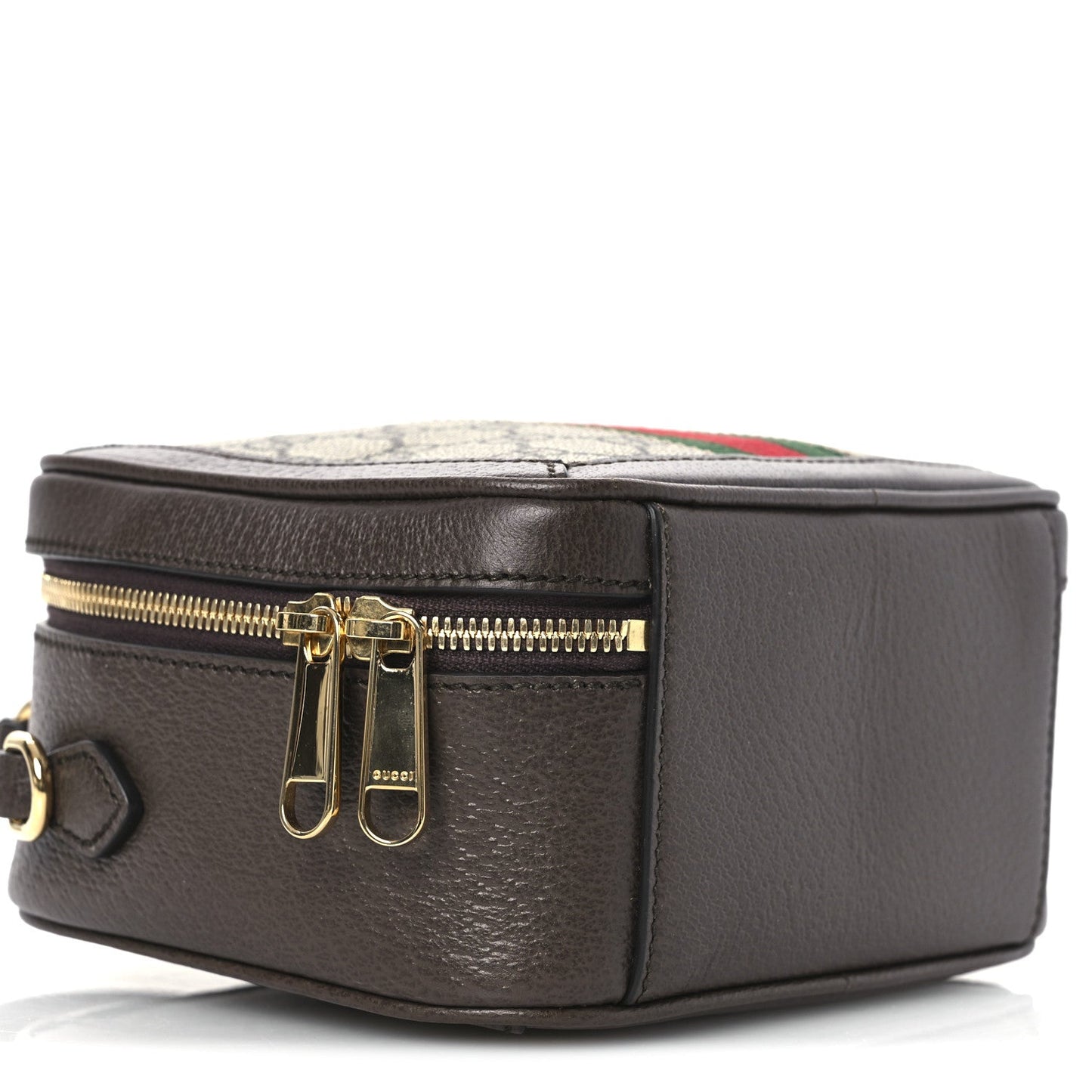 GG Supreme Monogram Textured Dollar Calfskin Mini Ophidia Top Handle Square Shoulder Bag Beige Ebony New Acero