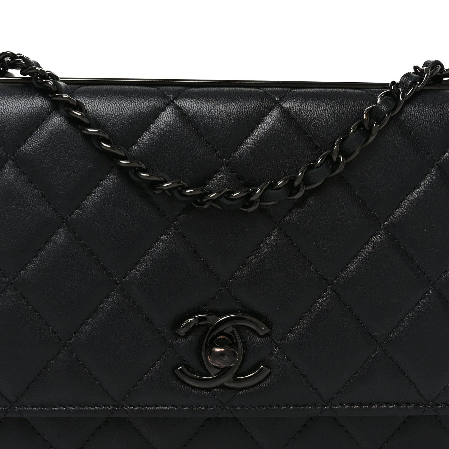 Lambskin Quilted Trendy CC Wallet On Chain WOC So Black