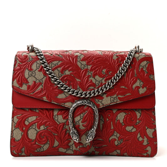 GG Supreme Monogram Arabesque Medium Dionysus Shoulder Bag Hibiscus Red