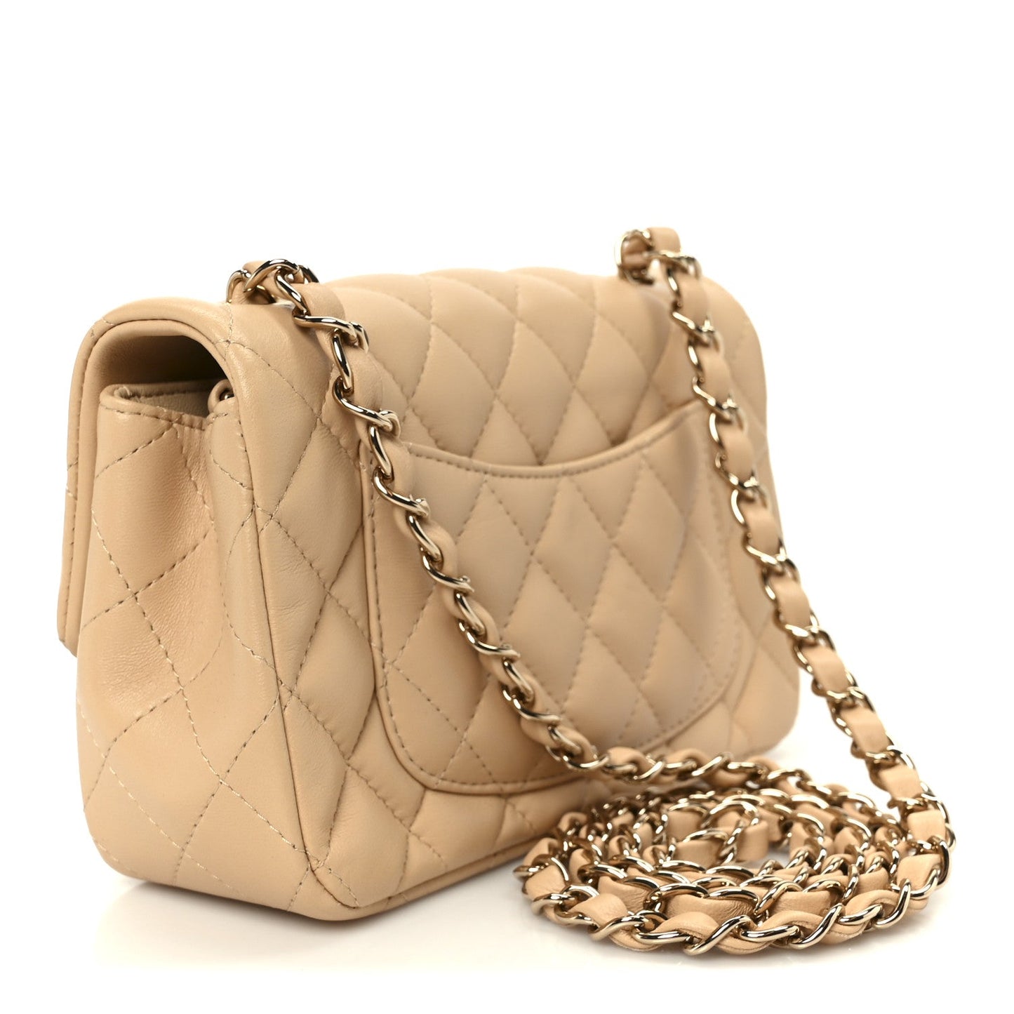 Lambskin Quilted Mini Rectangular Flap Beige