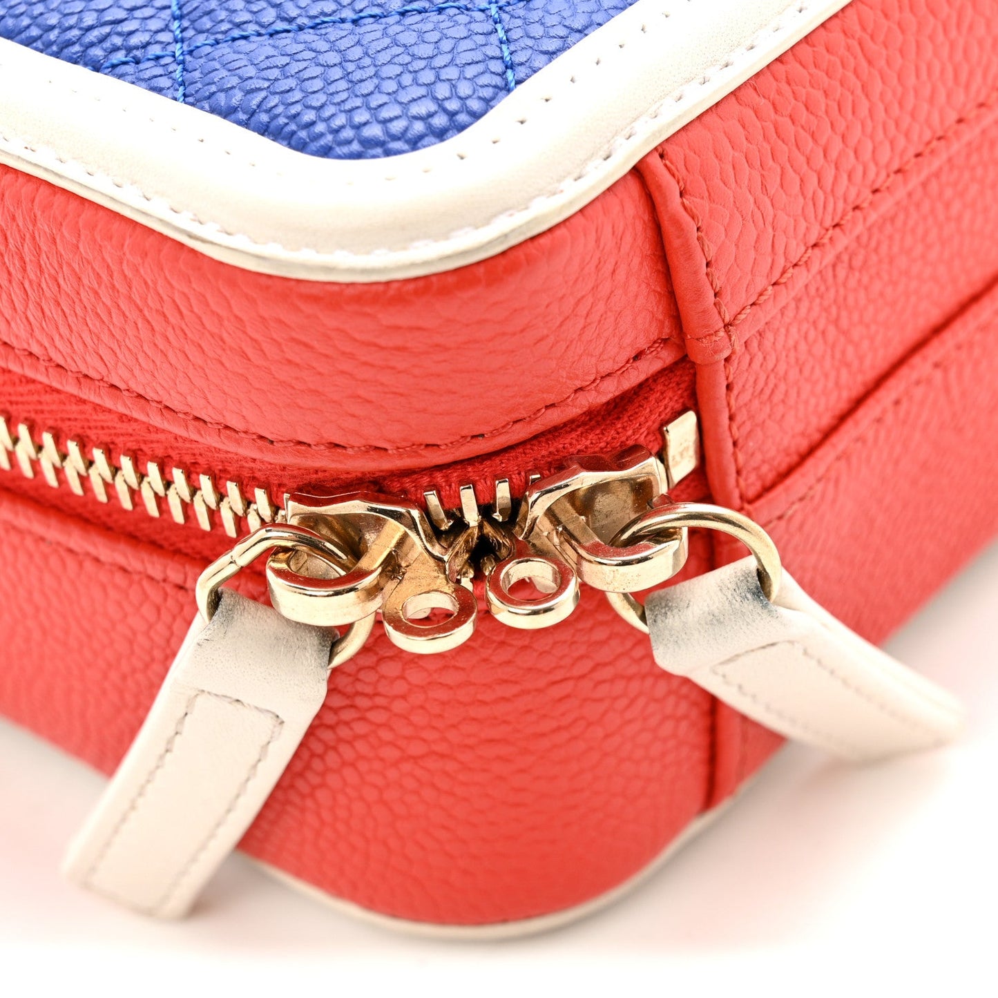 Caviar Quilted Small CC Filigree Vanity Case Blue White Red