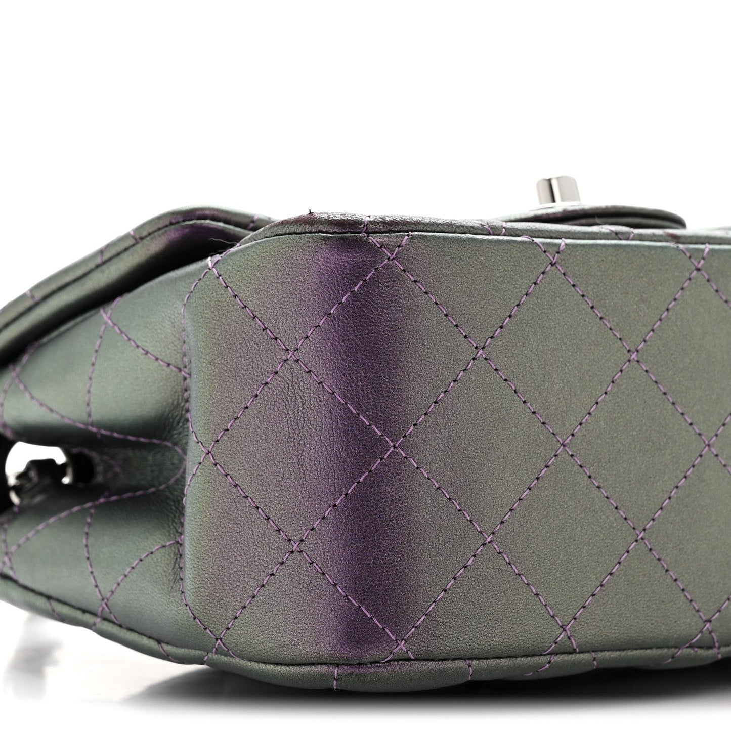 Iridescent Lambskin Quilted Mini Square Flap Dark Purple