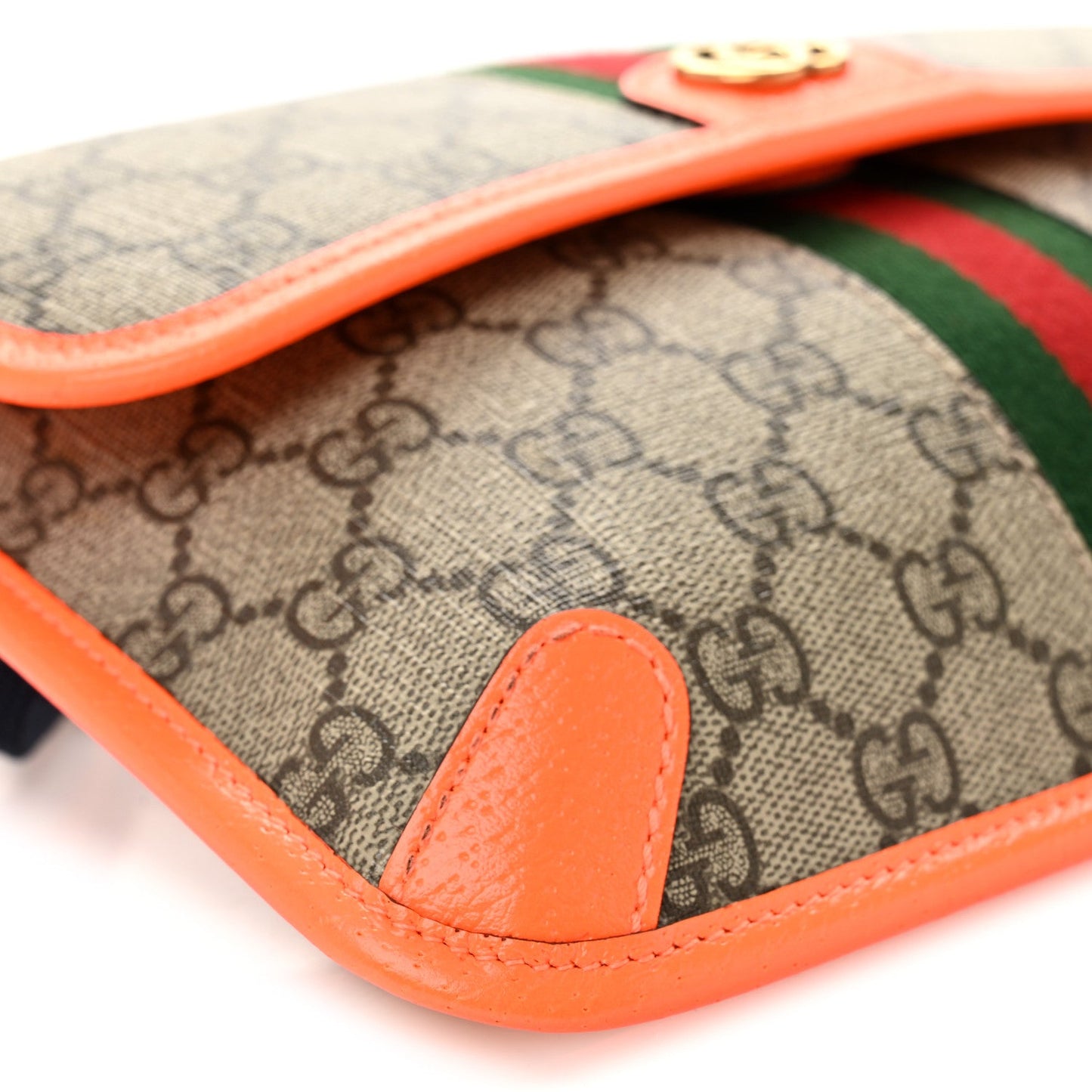 GG Supreme Monogram Web Small Ophidia Belt Bag Beige Ebony Orange Fluo
