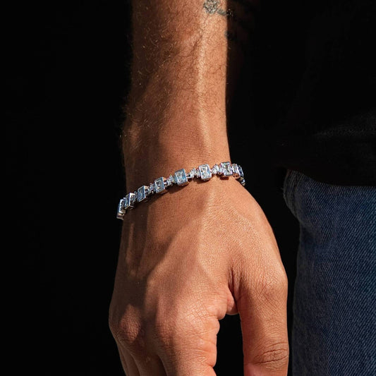Diamond Square Cut Tennis Chain Bracelet in White Gold