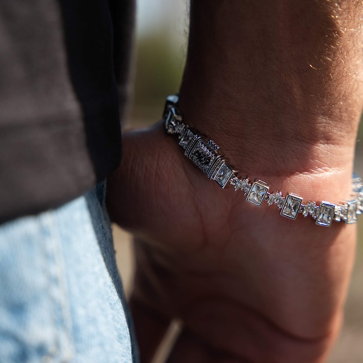 Diamond Square Cut Tennis Chain Bracelet in White Gold