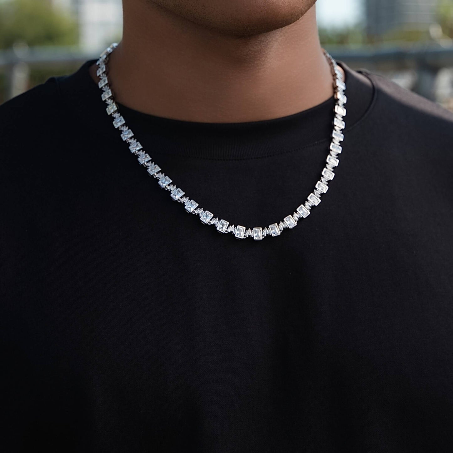 Diamond Square Cut Tennis Chain in White Gold