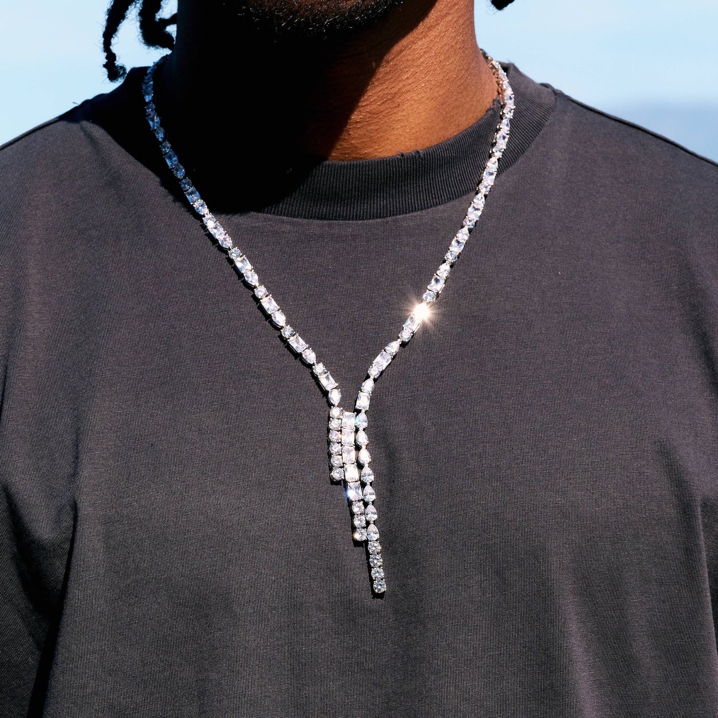 Diamond Mixed Stone Lariat in White Gold