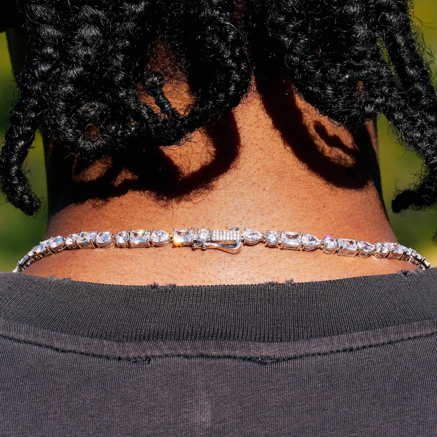 Diamond Mixed Stone Lariat in White Gold