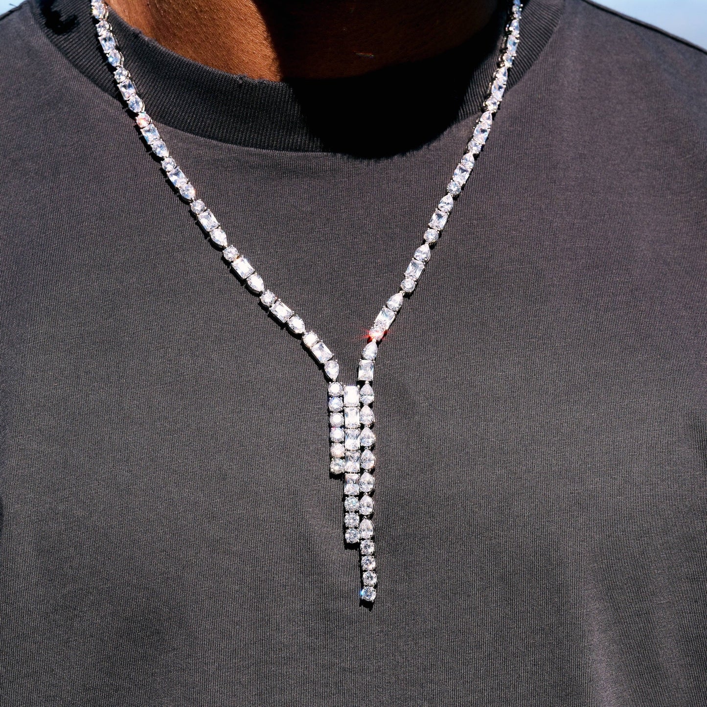 Diamond Mixed Stone Lariat in White Gold