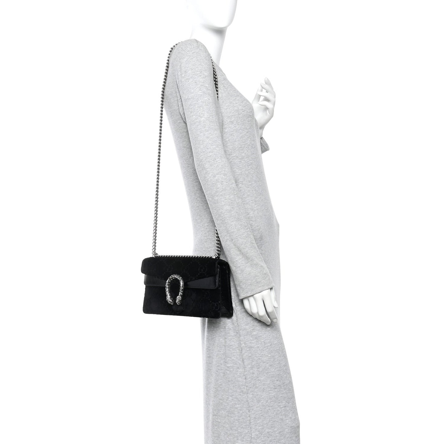 Velvet Skipper Crystal GG Monogram Small Dionysus Shoulder Bag Black Black Diamond
