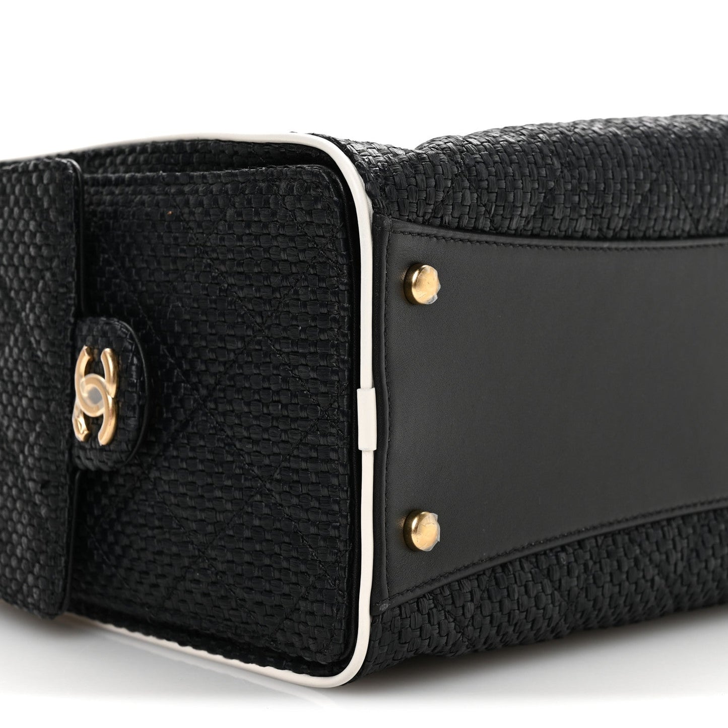 Braided Raffia Calfskin Small Chanel 25 Handbag Black White