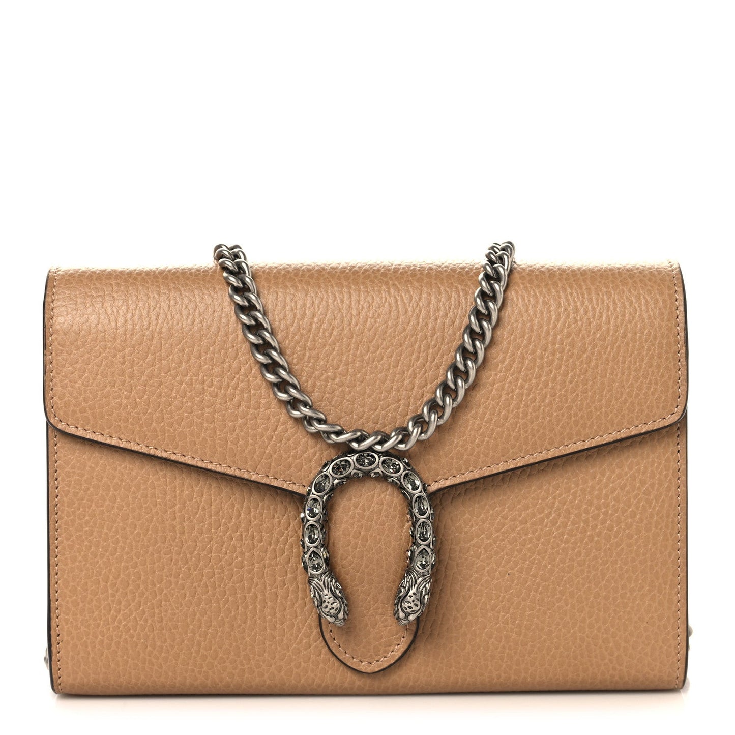 Dollar Calfskin Crystal Mini Dionysus Chain Wallet Natural Tan Black Diamond