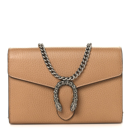 Dollar Calfskin Crystal Mini Dionysus Chain Wallet Natural Tan Black Diamond