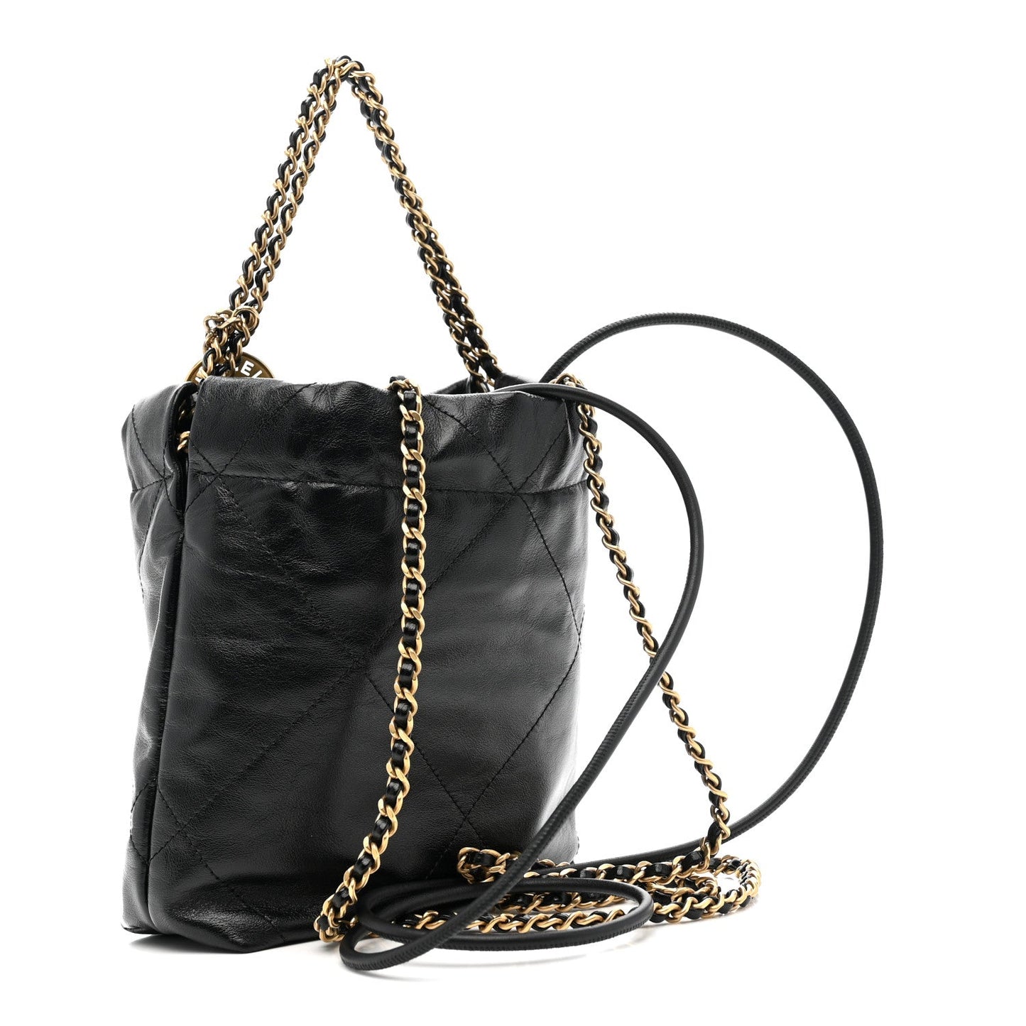 Shiny Calfskin Quilted Mini Chanel 22 Black