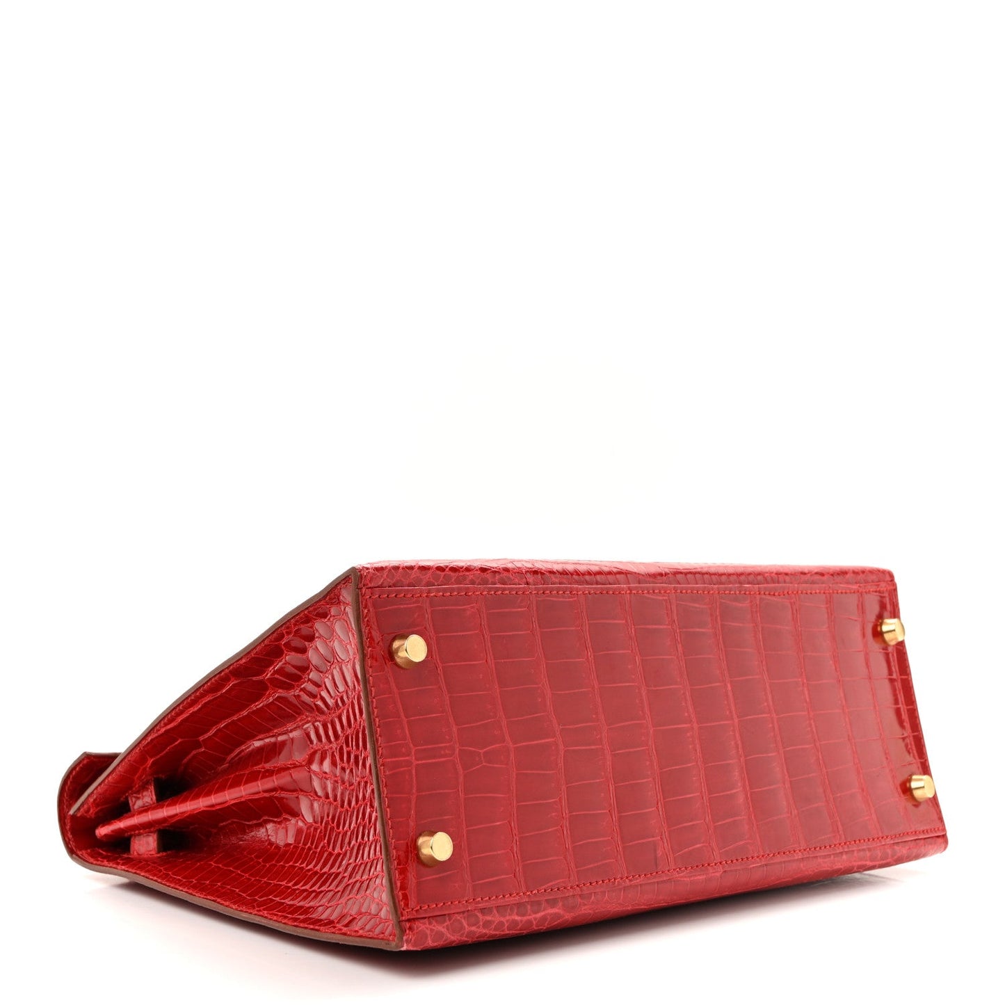 Shiny Porosus Crocodile Kelly Sellier 28 Rouge Vif