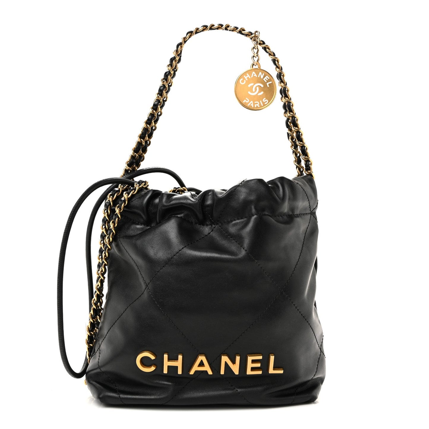 Shiny Calfskin Quilted Mini Chanel 22 Black