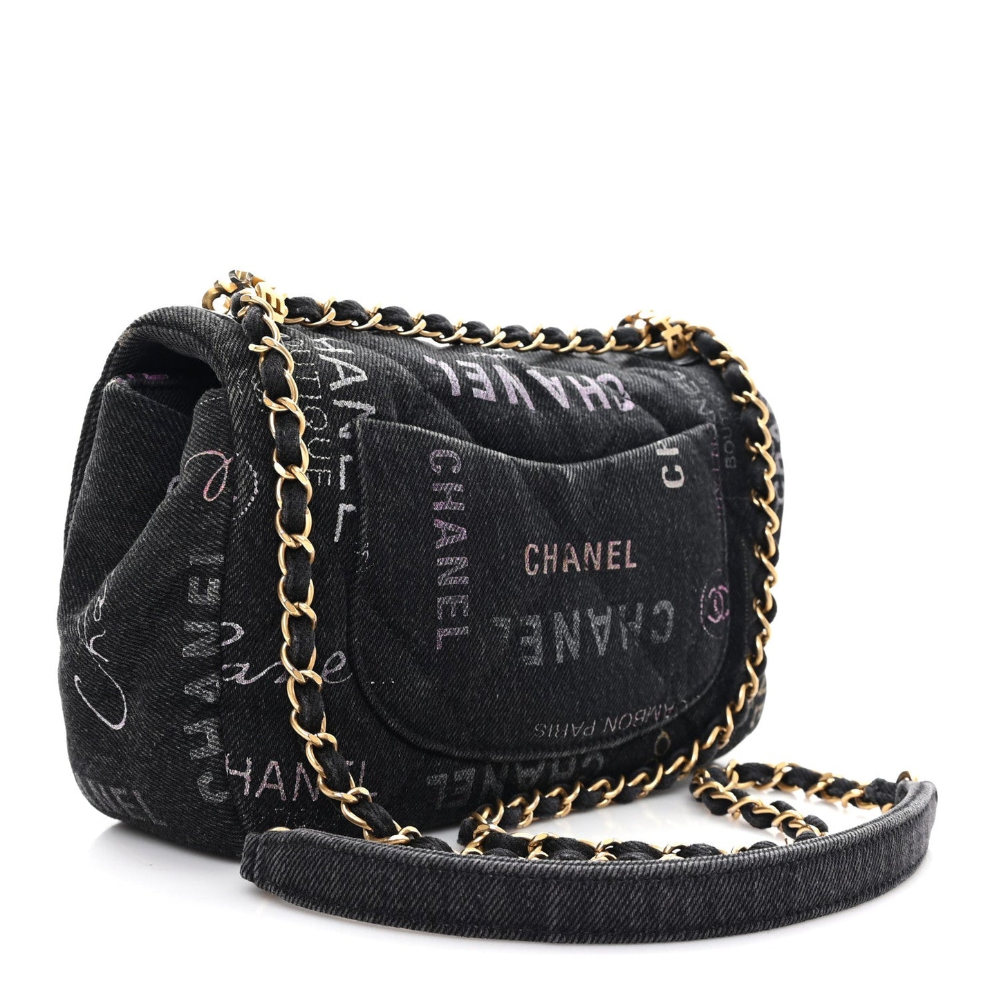 Denim Quilted Denim Mood Mini Rectangular Flap Black Multicolor