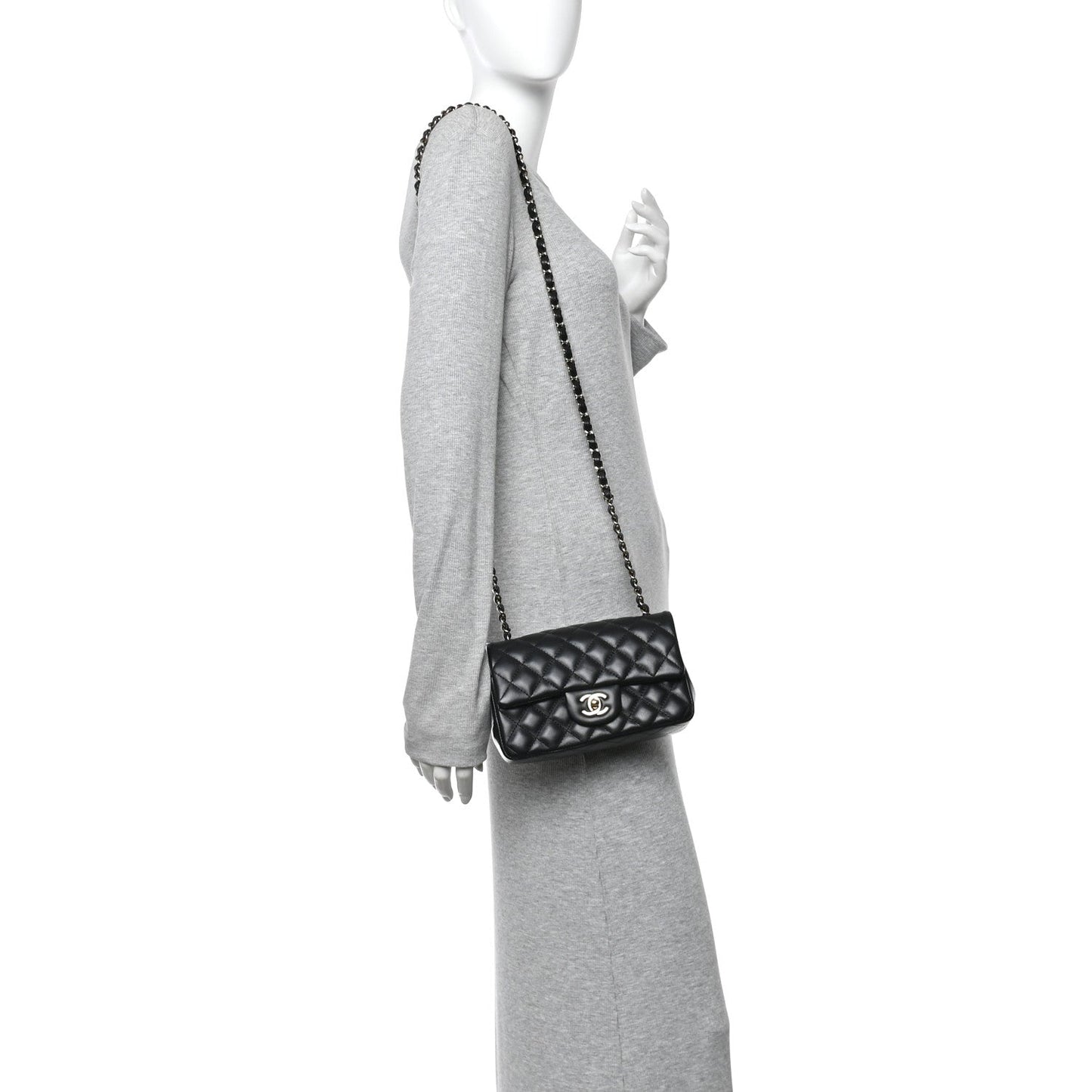 Lambskin Quilted Mini Rectangular Flap Black