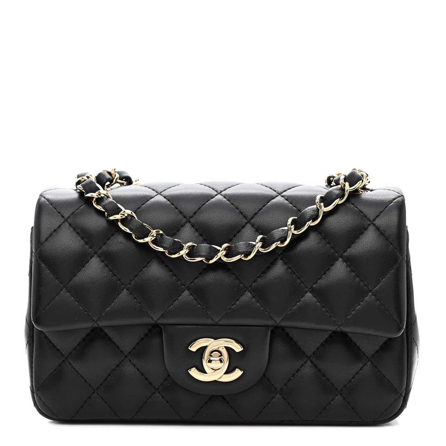 Lambskin Quilted Mini Rectangular Flap Black