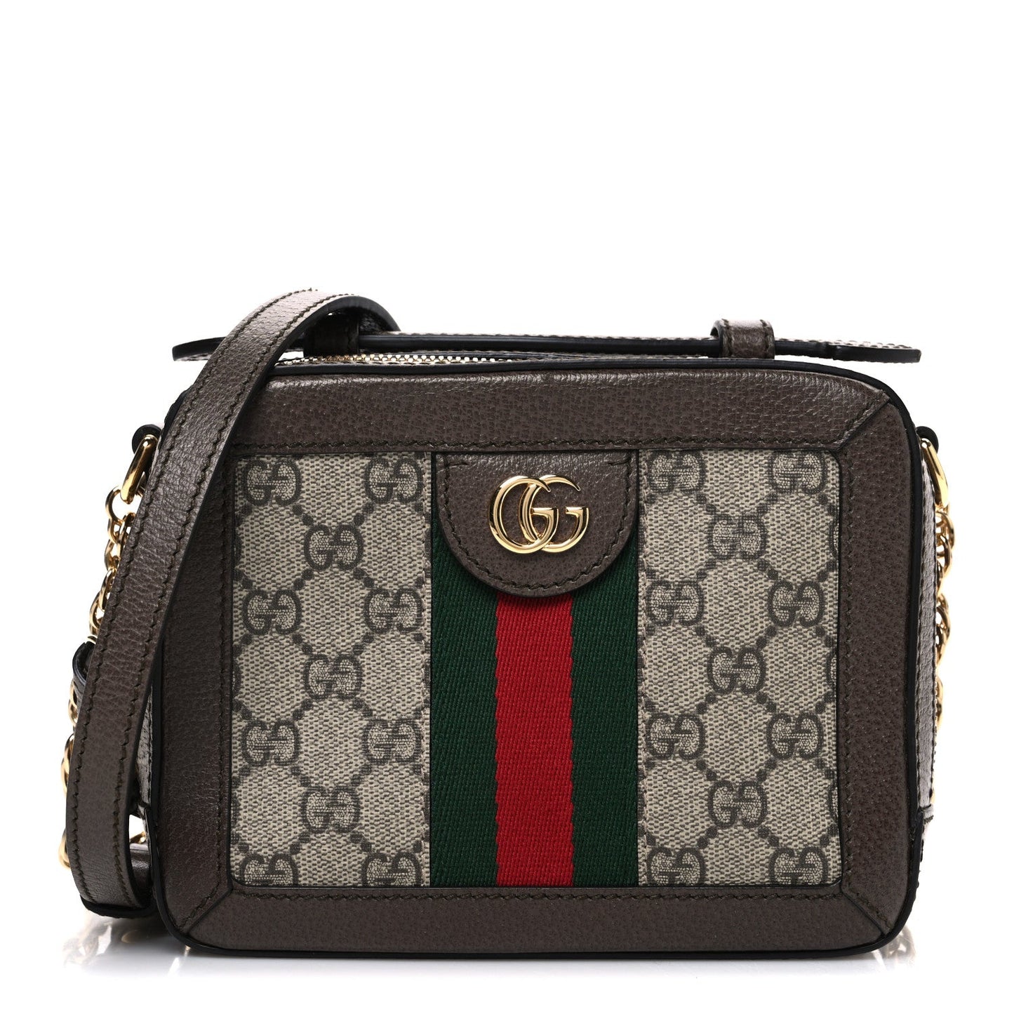 GG Supreme Monogram Mini Ophidia Top Handle Shoulder Bag Brown