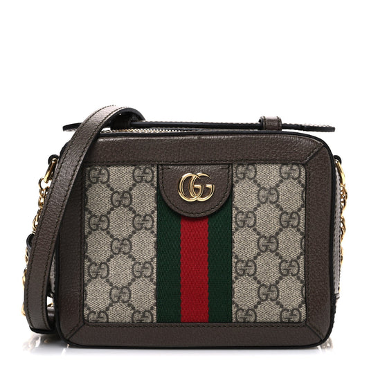 GG Supreme Monogram Mini Ophidia Top Handle Shoulder Bag Brown