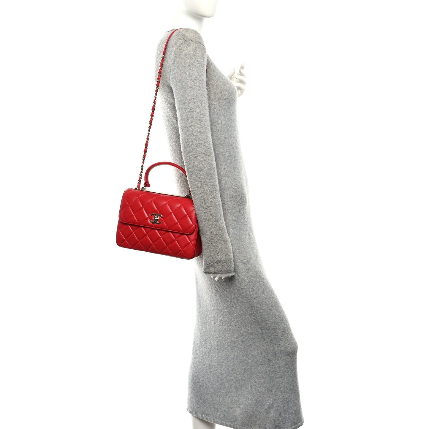 Lambskin Quilted Small Trendy CC Flap Dual Handle Bag Red