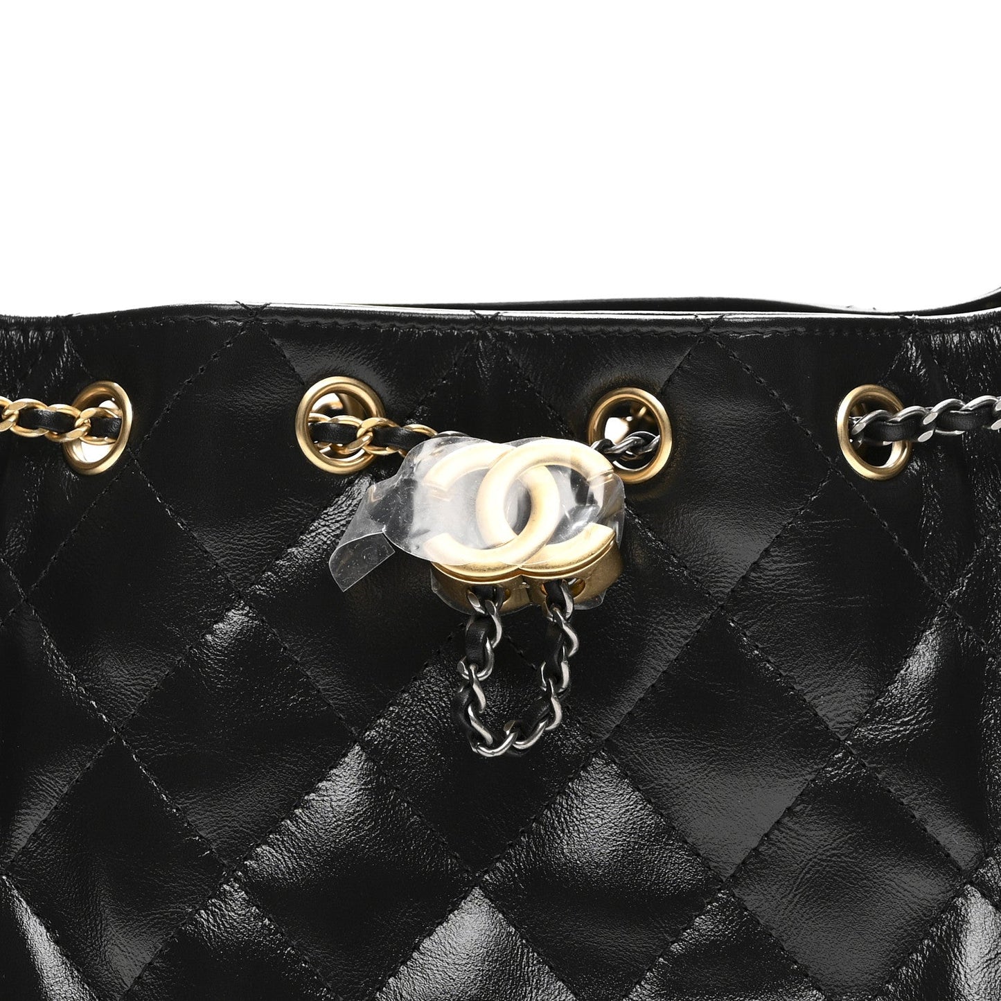 Shiny Crumpled Quilted Mini Chanel 25 Handbag Black