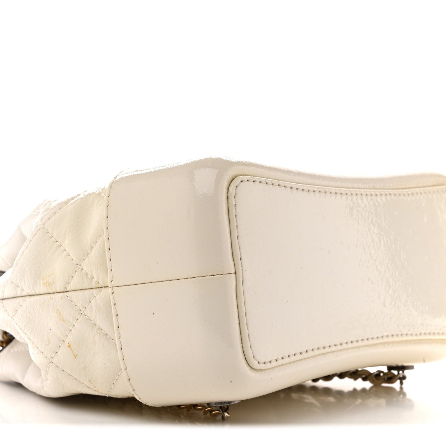 Patent Goatskin Quilted Small Gabrielle Backpack White
