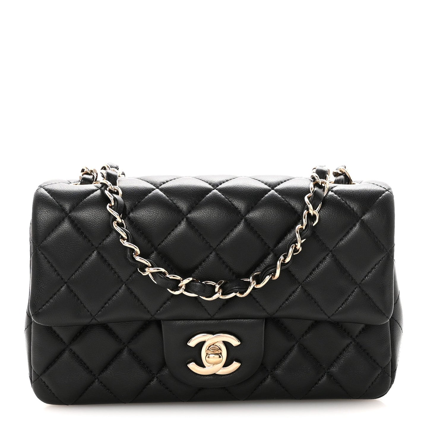 Lambskin Quilted Mini Rectangular Flap Black