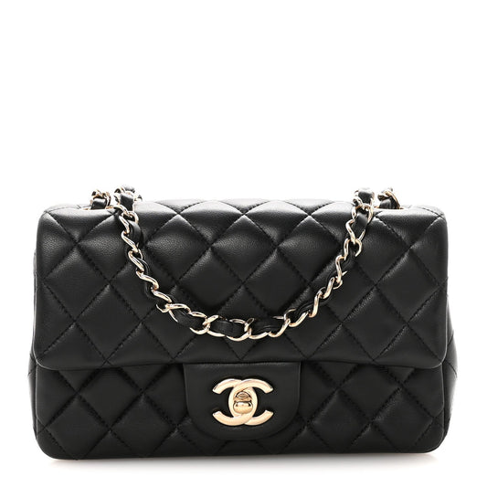 Lambskin Quilted Mini Rectangular Flap Black
