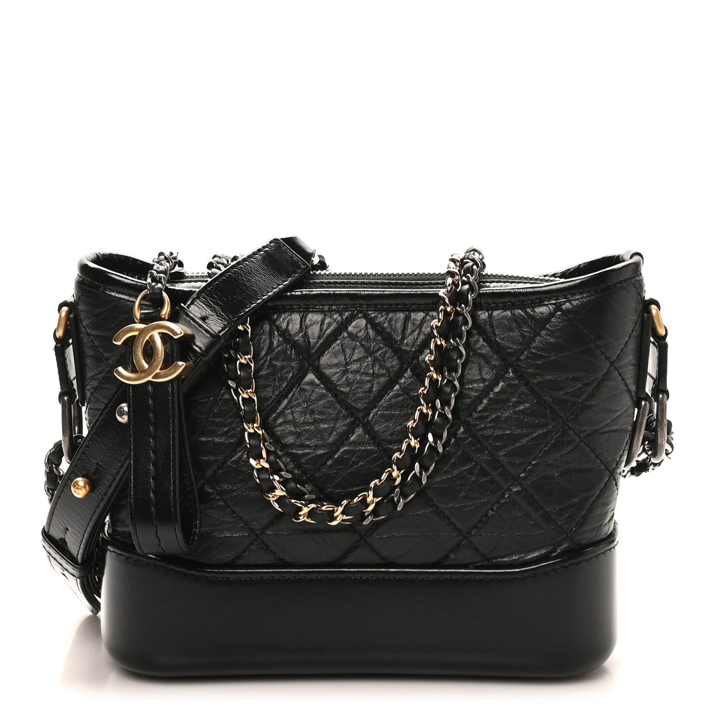 Aged Calfskin Quilted Small Gabrielle Logo Hobo Black