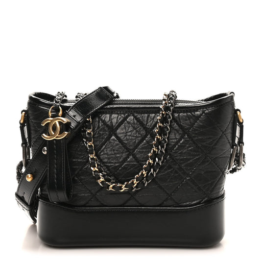 Aged Calfskin Quilted Small Gabrielle Logo Hobo Black